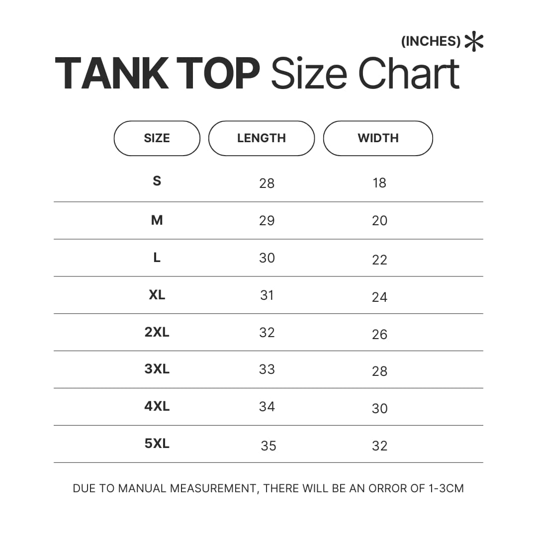 Tank Top Size Chart - Solo Leveling UK Shop