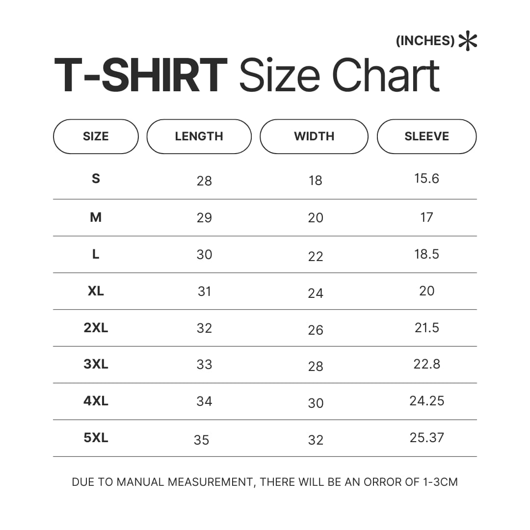 3D T shirt Size Chart 1 - Solo Leveling UK Shop