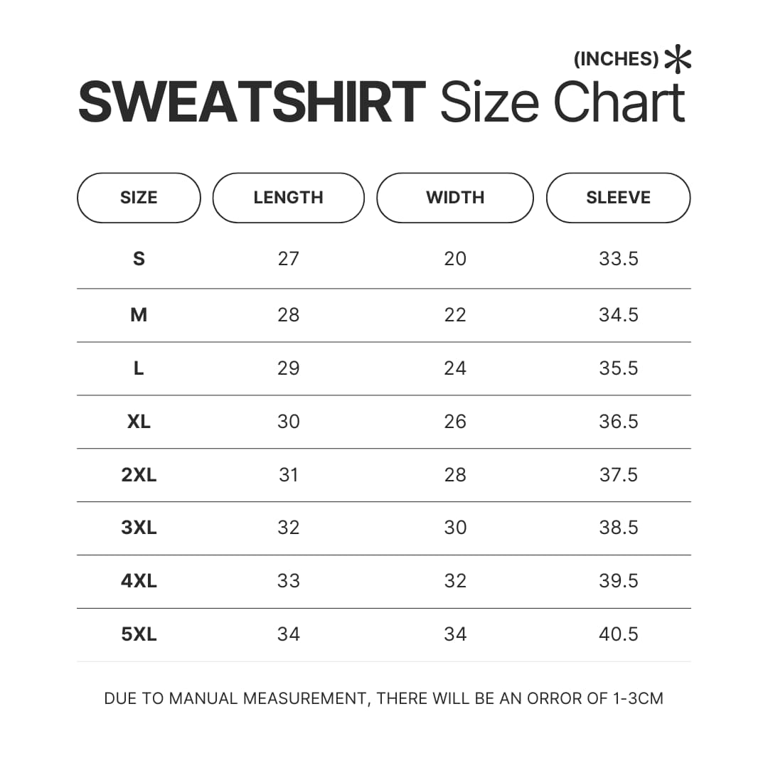 Sweatshirt Size Chart 1 - Solo Leveling UK Shop